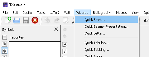 Quick Start menu